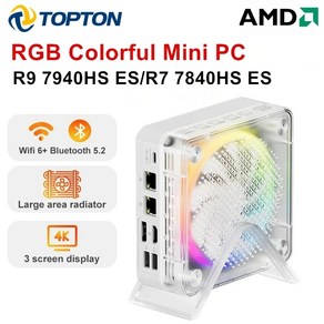 2024 Topton 미니 PC AMD Ryzen 9 7940HS ES R7 7840HS RGB 컬러 사무실 게임용 휴대용 컴퓨터 DDR5 NVMe SSD 4K, 없음, 없음, [01] No Ram No Stoage