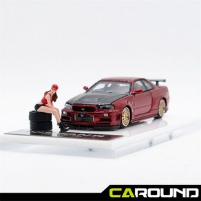 타임마이크로 1:64 닛산 스카이라인 GT-R (R34) Z-Tune 메탈릭 레드 (카본 후드 오픈 / 피규어 옵션), 차량만, 1개