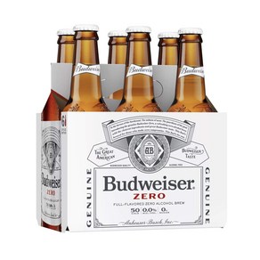 [Pack of 6] Budweise 0.00% Zeo NA Non-Alcoholic [6개 팩] 버드와이저 0.00% 제로 NA 무알콜 비어 50칼로리 제로 설탕 유리, 6개, 354ml