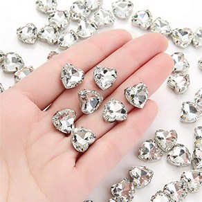 Choupee Sew On Rhinestone Heat Cystal Rhinestone Choupee 바느질 라인 석 하트 크리스탈 라인 석 50 Pcs 실버 설정 12mm 라, 1개, Cystal Clea