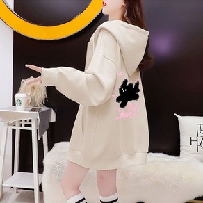 besteffie 여자 후드 집업 캐주얼 루즈핏 후드티 귀여운 캐릭터 프린트 후드 스웨트셔츠 봄 가을 E968