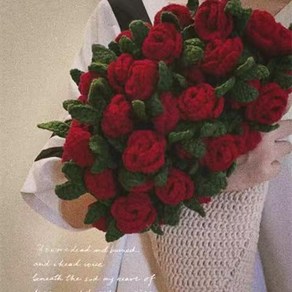 수제 양모 diy 꽃다발 담요 소재 가방 뜨개질 백합 계곡 장미 담요 꽃다발 창조적 인 선물, [소재 팩] 카키스 화이트 + 두 개의 빨간 꽃 담요