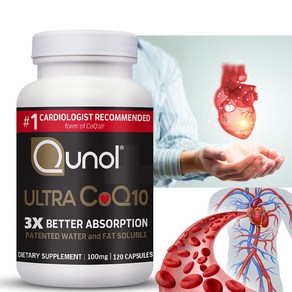 Qunol Ulta CoQ10 100mg 120캡슐 3배 더 나은 흡수 특허받은 수용성 및 지용성 천연 보조제 형태의 코엔자임 Q10, 1개