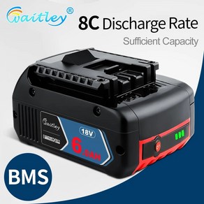 Waitley 충전식 리튬 이온 배터리 Bosch 18V 전동 공구 백업 6000mah 휴대용 교체 BAT609 표시등 6Ah, 1 PC, 1)1 PC