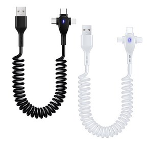 휴대용 고속 충전 스프링 케이블 66W 3in1 USB 충전기 스마트폰 차량 코일 8핀 C타입 마이크로 5핀