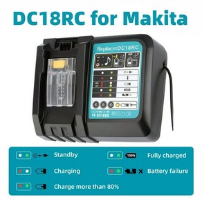 마끼다충전기 호환 리튬이온배터리 DC18RC 리튬 이온 배터리 3A 충전기 Makita 18V 14.4V BL1860BBL1850BBL1840BL1830BL1820BL1415BL1, [01] DC18RC, [02] EU, 1개