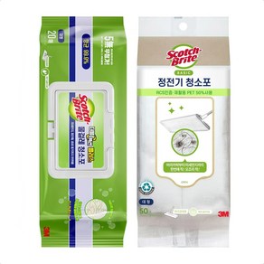 3M 스카치브라이트 물걸레청소포 더블액션 대형 20매+ 베이직 정전기청소포 대형 50매, 1세트