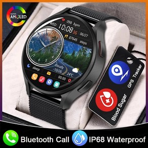 화웨이 삼성 갤럭시용 방수 스마트 워치 혈당 블루투스 통화 GPS 스포츠 트래커 시계 6, 1.Black  GPS Smat Watch