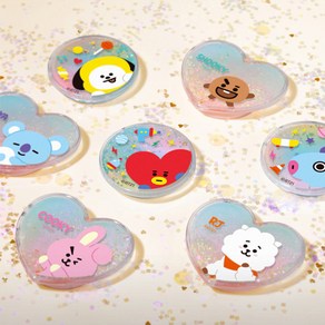 BT21 블링 파티 그립 홀더 휴대폰 별가루 반짝이 톡스탠드 스마트톡 라인프렌즈 방탄 굿즈 서클 하트 글리터, 서클 슈키+디핏 톡스탠드 증정, 1개