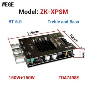 WEGE ZK-1602T XPSM 2.0 채널 스테레오 하이파이 BT 오디오 파워 앰프 보드 AMP 트레블 베이스 AUX USB Wu, 02 XPSM, 02 XPSM_01 CHINA