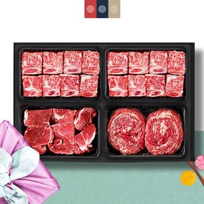 횡성한우 4구 [쿠가] 찜갈비정육선물세트[찜갈비700gX2+국거리500g+불고기500g]총2.4kg, 1개