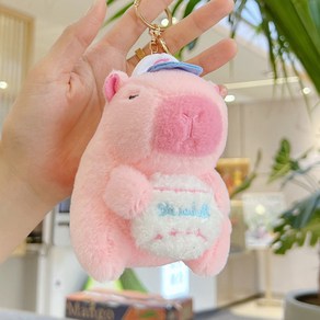 말랑마쥬 큐트포켓 애착인형 캐릭터 열쇠고리 키링 선물 가방키홀더 카피바라 고양이 강아지, 1개, 카피바라_베이스볼_핑크
