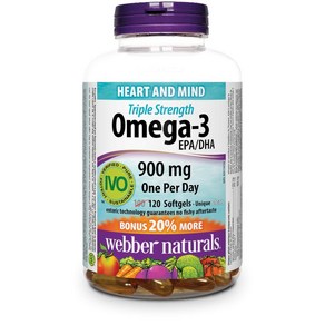 (캐나다 직송) 웨버내추럴스 오메가-3 900 mg 트리플 스트렝스 120정 Webber Naturals Omega-3 900 mg Triple Strength