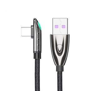 Essage 90도고급형 C타입 to USB 퀵차지 고속충전 케이블, 1m, 블랙, 1개