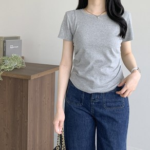 [행복여] 빌라드 양 절개 셔링 포인트 반팔 티셔츠