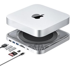 RayCue Mac Mini Hub TypeC 스탠드SSD 인클로저 포함 – Stand 2.5인치 SATA SSD USBC 데이터 포트 듀얼 USB 3.02.0 MicoSD, 7-in-1 Mac mini, 하얀색, 1개