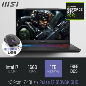 MSI Pulse 17 B13VGK QHD [이벤트 한정특가 / 사은품증정], 블랙, 코어i7, 1TB, 16GB, Fee DOS