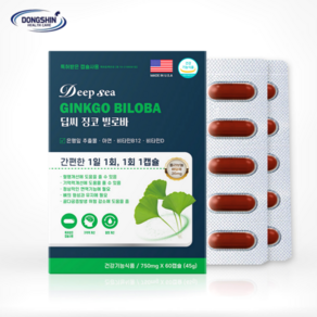 [동신헬스케어] 기억력개선 혈행개선 영양제 징코 빌로바 750mg x 60캡슐 빌로바영양제 심혈관 두뇌 건강 노인병 지방세포 축소 다이어트 은행잎추출물 비타민D 아연, 1박스, 60정