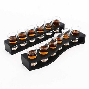 위스키 데낄라 양주잔 샷잔 트레이 컵 홀더 글라스 우드, 6홀 블랙 에일리언 컵홀더+컵에 30ml컵, 1개