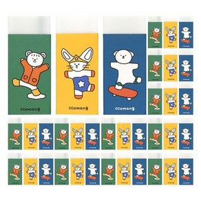 핑크풋 500 꼬망 센터 지우개 3종 x 12p, YELLOW, BLUE, GREEN, 1세트