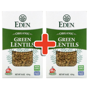 1+1 에덴푸드 오가닉 그린 렌틸콩 454g 녹색 Eden Foods Geen Lentils, 2개, 454mg