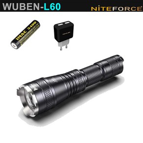 L60 WUBEN LED줌손전등 1200루멘 320m거리 충전식 줌인아웃 5단모드 IP68 CREE XPL2-V6 LED, A세트(본체+3400㎃h충전지*1개+충전어댑터), 1개