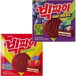 크라운 빅파이두가지맛 딸기 +영동포도(입안가득 상큼한) /신제품 학교간식 사무실간식 과자모음, 1개, 648g