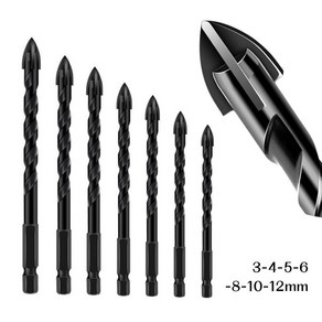 tinduo 3mm~12mm 7P세트 4날 만능 드릴비트 멀티 드릴 비트 콘크리트 타일 유리 철 대리석 석재 전동드릴 기리, 1세트