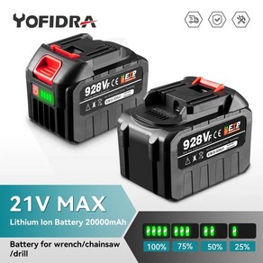 Yofida 마키타 전동 공구용 충전식 리튬 이온 배터리 388VF 배터리 22500mAh 15000mAh 928VF, 1개