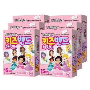 닥터헬퍼 캐릭터 키즈밴드 공주 단독 모양 일회용 반창고 상처밴드 혼합형 15P X 6개입, 6개