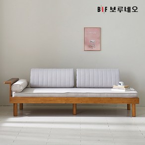 앳홈 젠느 원목 데이베드 소파베드 (프레임+매트+원형쿠션+등쿠션2개), 브라운소나무