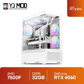 배틀그라운드 게이밍 데스크탑 라이젠5 7500F RTX 4060 AMD 지포스 방송용 게임용 조립PC 배그 롤 로아 GY96, Fee DOS, 512GB, 32GB, 화이트