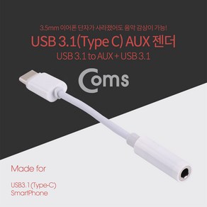 Coms USB 3.1 (Type C) AUX 젠더 10cm / 화웨이 샤오미 전용 (국내폰 사용불가) IE137, 단일, USB 3.1 Type C AUX 젠더 10cm 해외 스마트폰용 psIE137