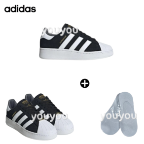 [YUYU] ADIDAS 아디다스 남여공용 슈퍼스타 XLG 로우탑 블랙/화이트 + 페이크삭스 1P