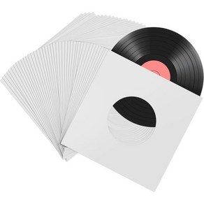 LP 겉비닐 보관용 방습 Easty 50개입 종이 비닐 레코드 슬리브 45RPM 7인치 보호 커버 사각 외부 앨범 구멍이 있는 재킷 커버블랙, White