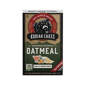 Kodiak Cakes Maple & Bown Suga Potein-Packed Oa 코디악 케이크 메이플 및 흑설탕 단백질이 함유된 오트밀 패킷 인스턴트 오트밀 패킷 6개, 1개, 349.27g