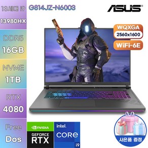 에이수스 ROG 스트릭스 G18 코어i9 인텔 13세대 지포스 RTX 4080, Eclipse Gay, 1TB, 16GB, Fee DOS, G814JZ-N6003