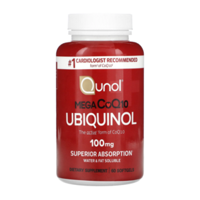 Qunol 큐놀 메가 CoQ10 Ubiquinol 유비퀴놀 코큐텐 100mg 60소프트젤, 60정, 1개