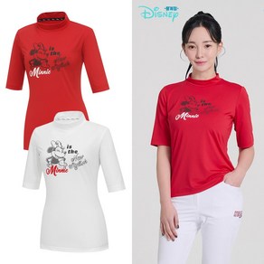 [디즈니골프 중계점] *24년 SS신상 70%SALE* 여성 5부소매 캐릭터 반팔 하이넥 티셔츠 (2Colo) 전면 캐릭터 아트웍 디자인 목을 살짝 감싸는 하이넥 반목 티셔츠