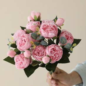 화예원 생화같은 리얼 작약 성묘 조화 꽃다발 셀프 웨딩 촬영 소품 부케 부쉬, 연핑크, 2개