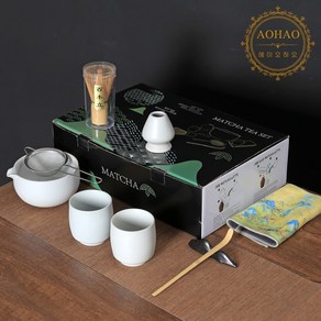 AOHAO 말차도구 9PCS 세트 Matcha Whisk 겁 세트, 1세트, 화이트 9PCS