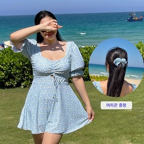 [XL-5XL]스윗플라워 수영복 머리끈세트 빅사이즈 원피스수영복 머리끈증정 비치웨어 XL 3XL 5XL 플라워수영복, XL