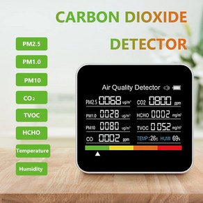 공기질측정기 실내 이산화탄소측정기 9in1 검출기 TVOC HCHO PM2.5 PM1.0 PM10 온도 습도 CO2 모니터 APP BT, 1개