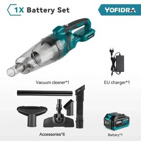Yofida 무선 휴대용 전기 진공 청소기 충전식 청소 도구 가정용 자동차 애완 동물 털 마키타 18V 배터리 1500W, 2) 1 Battey, 1개