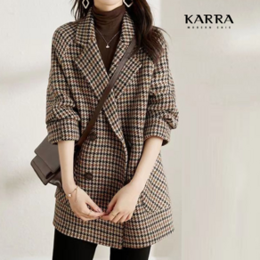 카라임플란트 KARRA (77까지)마롱체크더블버튼자켓_A5S0030