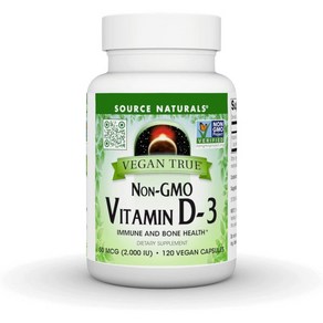 소스내츄럴스 Souce Natuals Vegan Tue Non-GMO Vitamin D-3 2000 IU fo and Bone Health* 90 Capsules, 1개, 90정