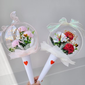 [완제품]마블파티 꽃풍선 콘 손잡이 카네이션 튤립, 튤립 핑크