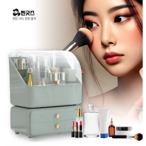 찐굿즈 예쁜 화장품 정리대 정리함 커버형 수납함, 1개, 그린