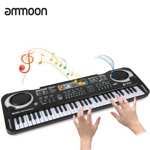 ammoon USB 디지털 피아노 61건반 전자 오르간 키보드 악기 + 마이크, 블랙, 1개