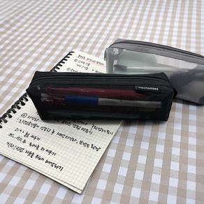 투명 망사필통 원형 블랙 중학생 책가방 책상 필기구 볼펜 펜